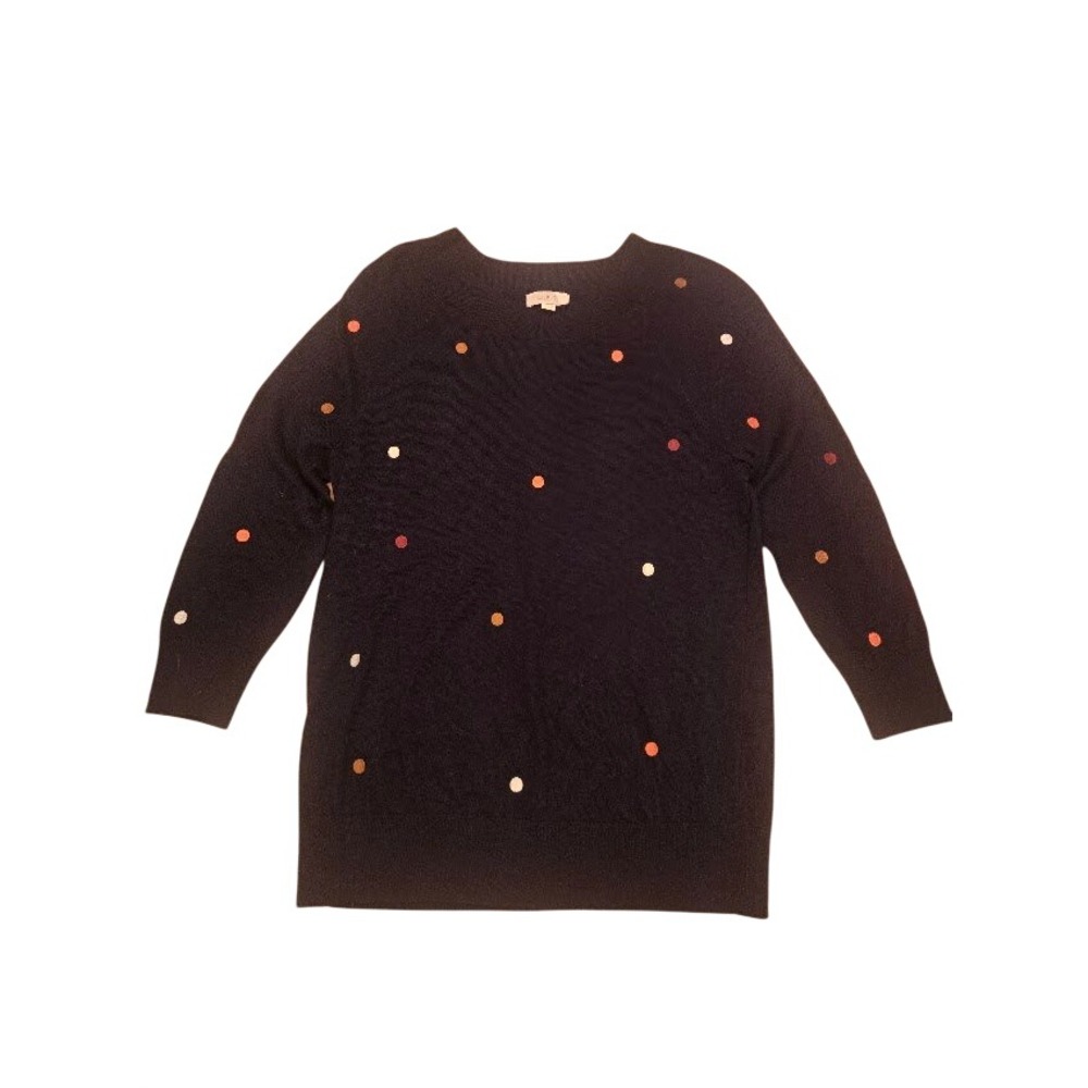 Loft Outlet Womens Black Polka‎ Dot Knit Crew Neck Raglan Sweater Size Medium